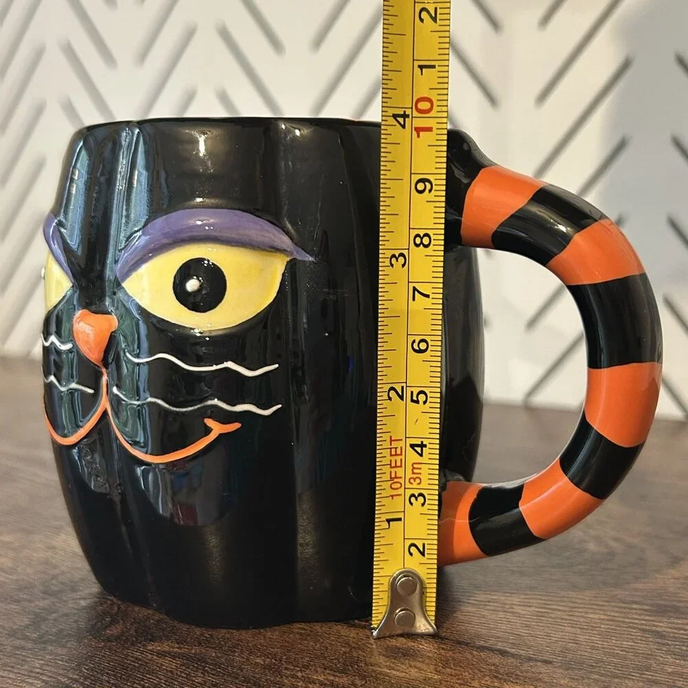 Cracker Barrel Black Cat Pumpkin Shaped Ceramic Mug 16oz Halloween Themed